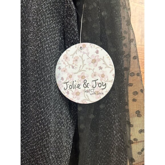 Jolie & Joy Black Glitter Long Sleeve Top With Sheer Polka Dot Balloon Sleeves X - Picture 4 of 8